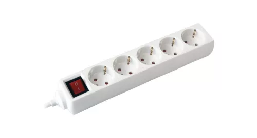 Commel power strip, extension cord with 5 sockets, switch, touch protection, white, 5m, 16A, 3500W