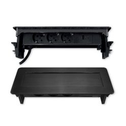   Commel bútorba süllyeszthető, rejtett elosztó 3 db aljzat, USB A+C fekete, 16A 3680W