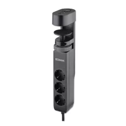   Commel clamp-on desk power strip, 3 outlets, USB A+C black 16A 3680W