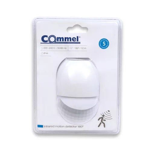 Commel motion sensor, wall-mounted IP44 12m