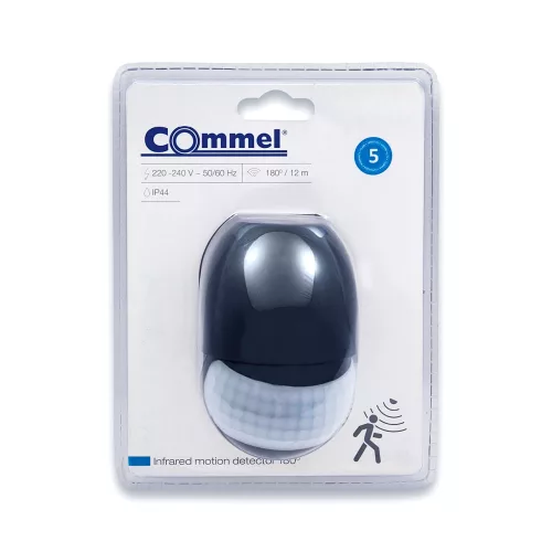 Commel motion sensor, wall-mounted black IP44 12m