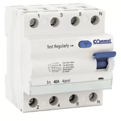 Commel RCD 25A 4P 30mA, 6kA residual current circuit breaker