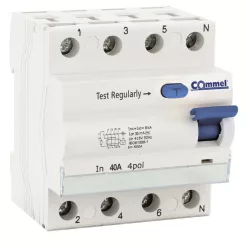 Commel RCD 63A 4P 30mA, 6kA residual current circuit breaker
