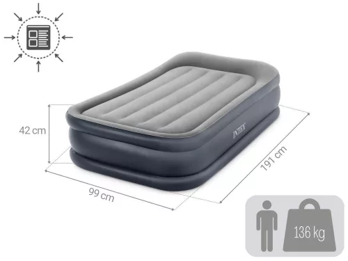 Intex 64132 egyszemélyes felfújható ágy beépített elektromos pumpával, 191 × 99 × 42 cm