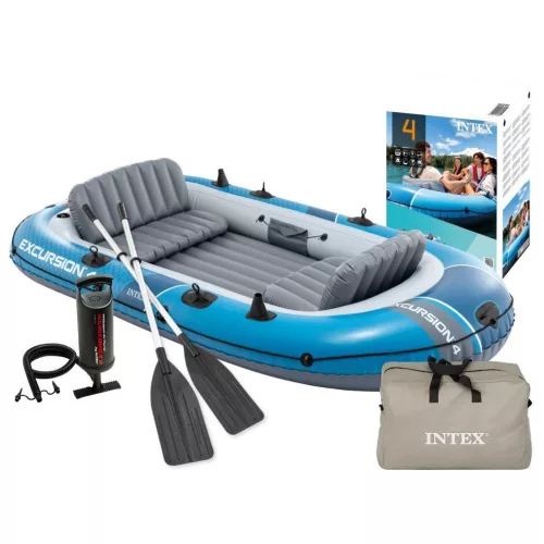 Intex 66324 Excursion 4 négyszemélyes felfújható csónak pumpával, 2 evezővel és hordtáskával