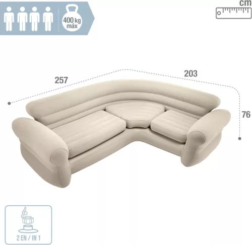Intex 68575 felfújható négyszemélyes sarokkanapé 257 × 203 × 76 cm – bézs