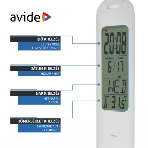 Avide LED Asztali Lámpa RGB Naptár Fehér 4W