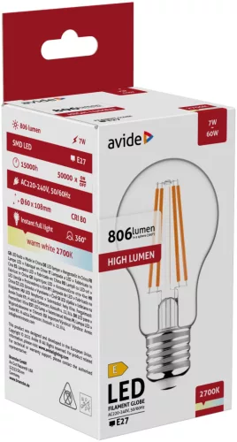 Avide LED Filament Globe 7W E27 WW 2700K
