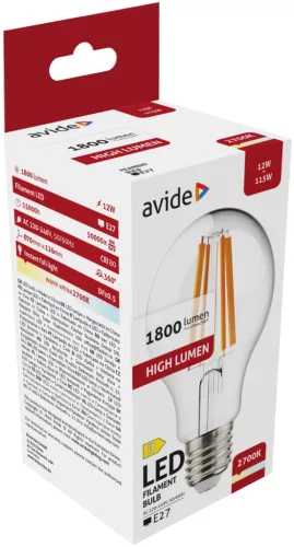 Avide LED Filament Globe 12W E27 A70 WW 2700K High Lumen
