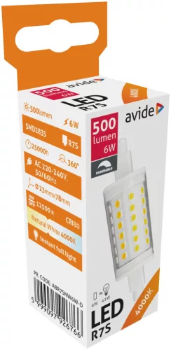 Avide LED 6W R7S 23x78mm NW 4000K Dimmable