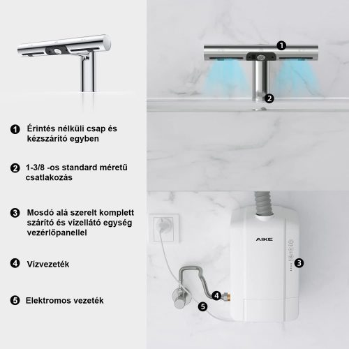 Rozsdamenetes érintés nélküli kézszárító és csaptelep egyben