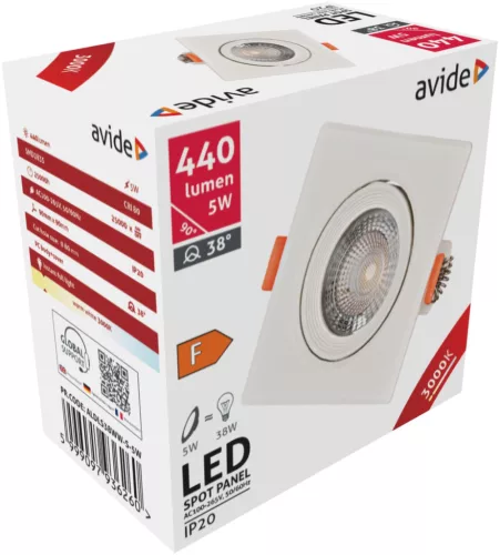 Avide LED panel Beépíthető  38° Négyzetes 5W WW 3000K