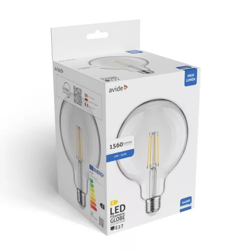 Avide Value LED G125 Filament Globe E27 12W CW 6400K