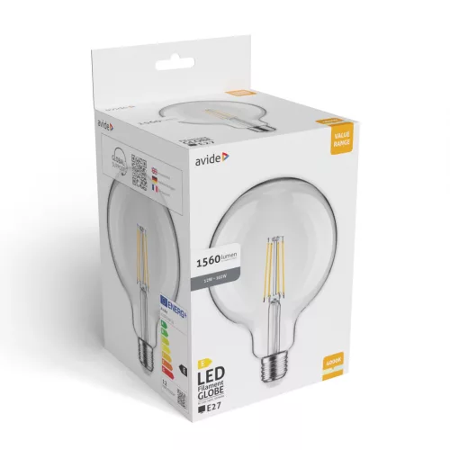Avide Value LED G125 Filament Globe E27 12W NW 4000K