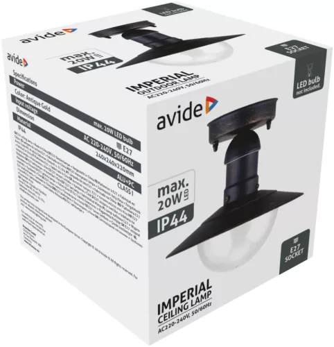 Avide Outdoor Ceiling Light Imperial 1xE27 IP44 Antique Gold
