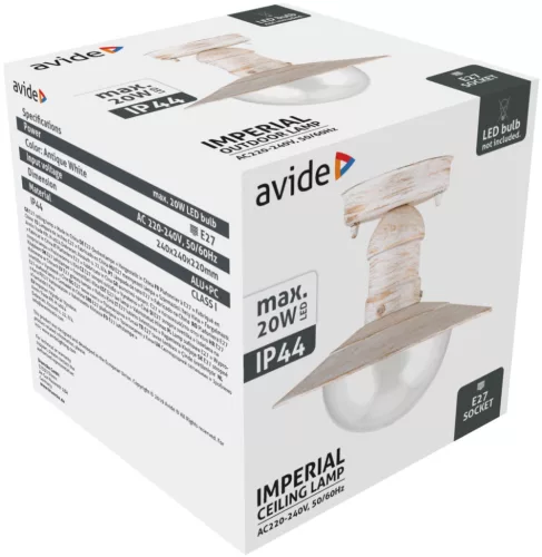Avide Outdoor Ceiling Light Imperial 1xE27 IP44 Antique White