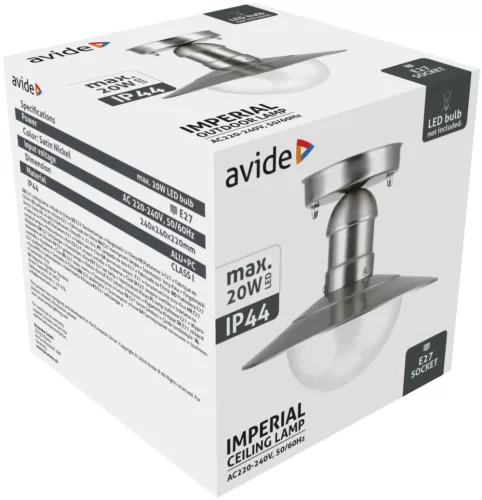 Avide Outdoor Ceiling Light Imperial 1xE27 IP44 Stainless Steel