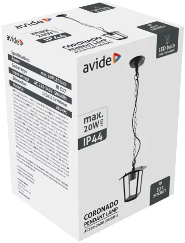 Avide outdoor pendant light Coronado 1xE27 IP44 black