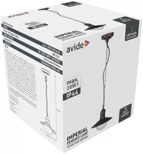 Avide outdoor pendant lamp Imperial 1xE27 IP44 antique gold