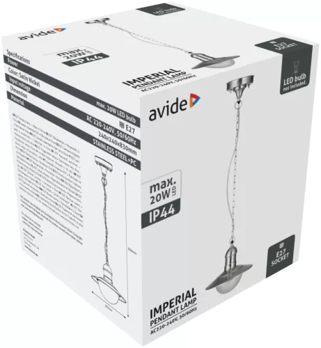 Avide outdoor pendant lamp Imperial 1xE27 IP44 Stainless steel