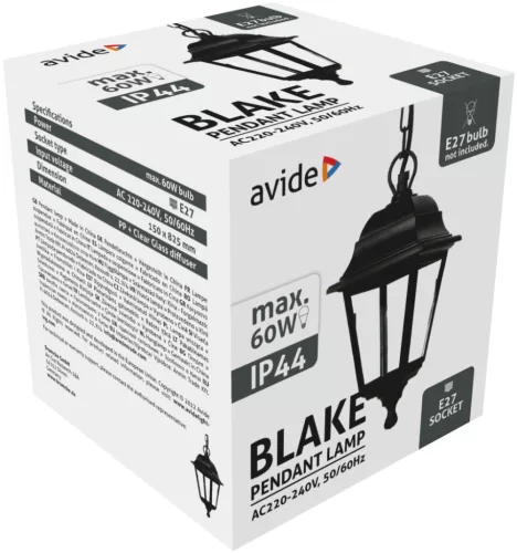 Avide Outdoor Pendant Light Blake 1xE27 825mm Black IP44
