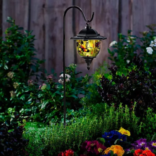 Tiffany LED Solarleuchte mit Solarpanel, steckbare Garten-Dekobeleuchtung