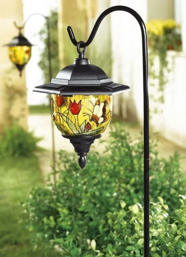 Tiffany LED Solarleuchte mit Solarpanel, steckbare Garten-Dekobeleuchtung