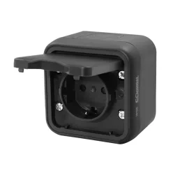 Commel surface-mounted 2P+F socket anthracite outlet IP55