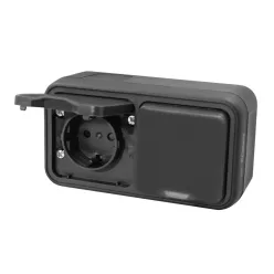   Commel surface-mounted 2P+F socket outlet and changeover switch anthracite horizontal IP55
