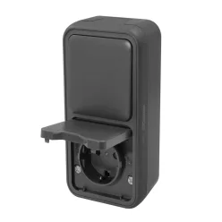   Commel surface-mounted 2P+F socket and changeover switch anthracite vertical IP55