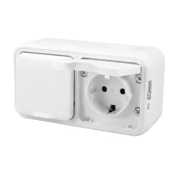   Commel surface-mounted 2P+F socket and two-way switch white horizontal IP55