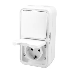   Commel surface-mounted 2P+F socket and changeover switch, white, vertical, IP55