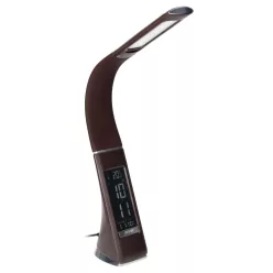   Virone leather-effect LED 5W desk lamp with clock, 400lm, 4000K, brown