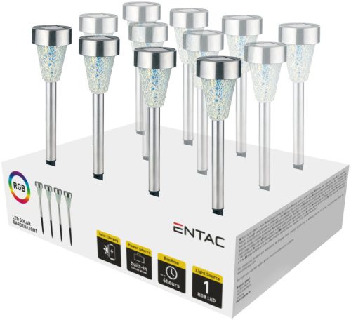 Entac Kerti Szolár Lámpa 400mm Rozsdamentes acél Mozaik Üveg 1 LED RGB 12/kínáló