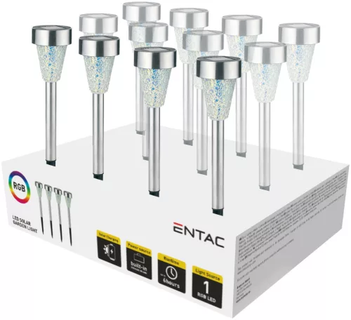 Entac Kerti Szolár Lámpa 400mm Rozsdamentes acél Mozaik Üveg 1 LED RGB 12/kínáló