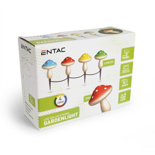 Entac Solarbetriebene Garten-Lichterkette, Pilz, 20 cm, 4 steckbare LED-Leuchten, 4 Farben