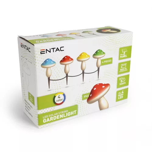 Entac Kerti Szolár Fényfüzér, Gomba, 20cm, 4db leszúrható LED, 4 színben