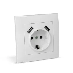   Entac Arnold süllyeszthető fali aljzat földelt + 2 USB 2.1A (össz.) Fehér