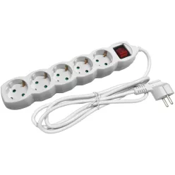   Entac power strip, 5-way extension lead with switch, child protection, white, 5m, 16A, 3500W
