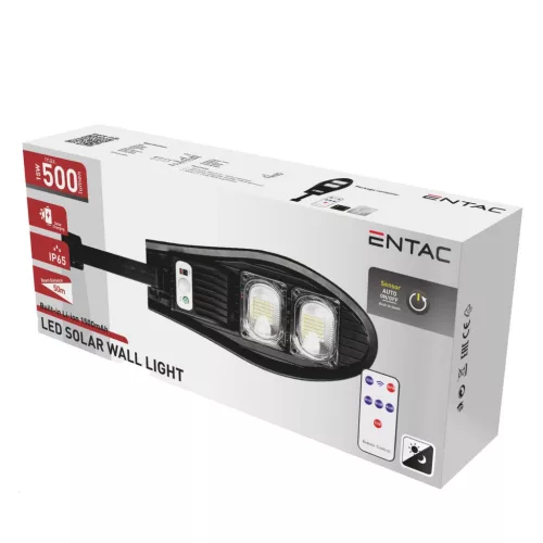 Entac LED Solar Street Light with Remote Control, Motion Sensor, Automatic Dimm Function, 500lm