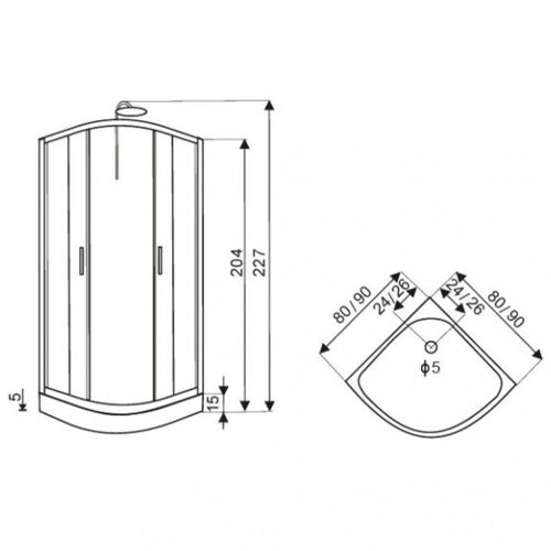 FARO 80x80 cm íves hidromasszázs zuhanykabin