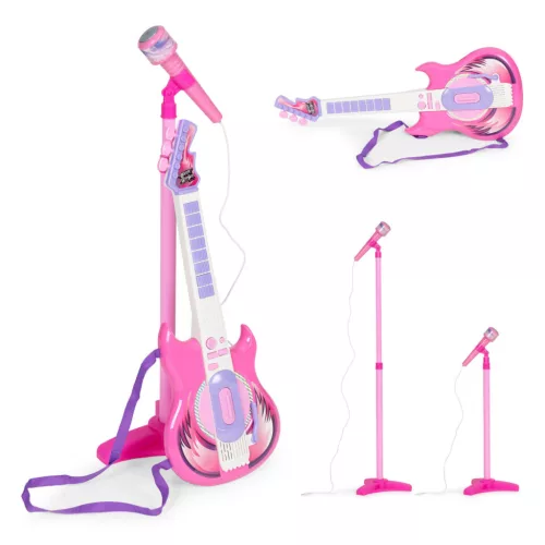 Játék gitár 57 cm mikrofonnal és álvánnyal