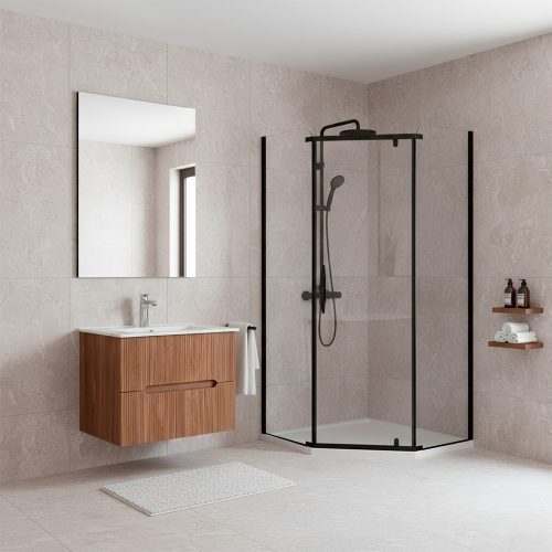 Celtic 100x100 cm ötszögletű zuhanykabin zuhanytálcával fekete