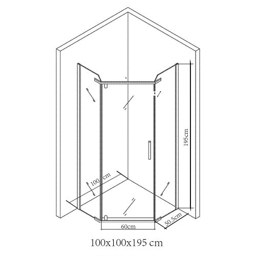 Celtic 100x100 cm ötszögletű zuhanykabin zuhanytálcával fekete