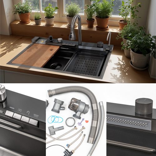 Catania multifunkciós rozsdamentes mosogató digitális csapteleppel