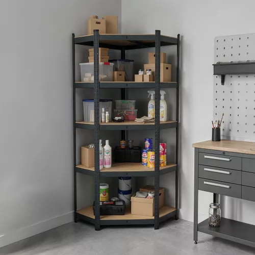 Nagy teherbírású sarokpolc 180x70x40-40 cm 175 kg fekete