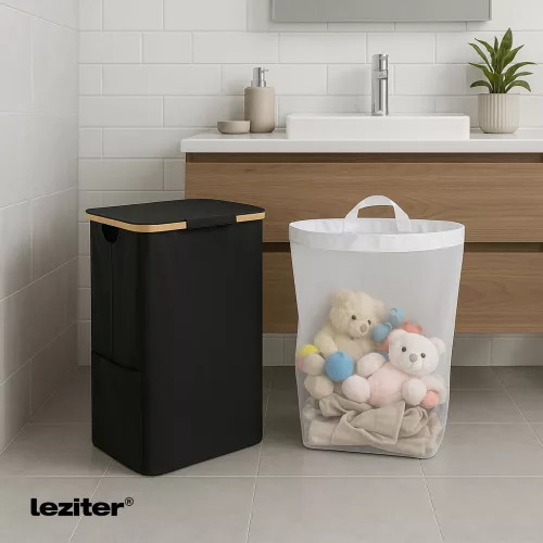 Wäschekorb 100 l schwarz 44 × 33 × 67 cm