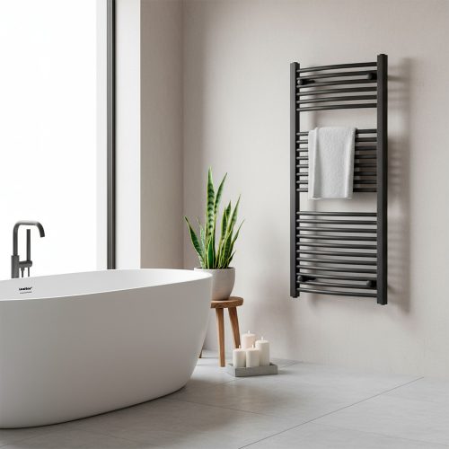 Íves törölközőszárító radiátor 1200x600 mm fekete