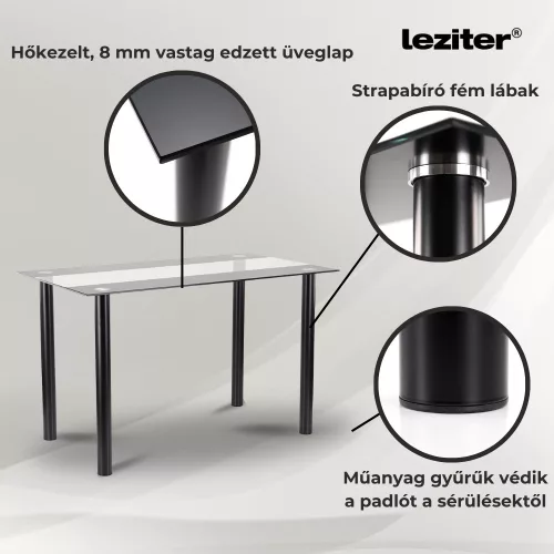 Riona 120 cm szögletes üveg étkezőasztal
