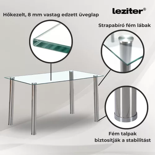 Berna 120 cm szögletes üveg étkezőasztal
